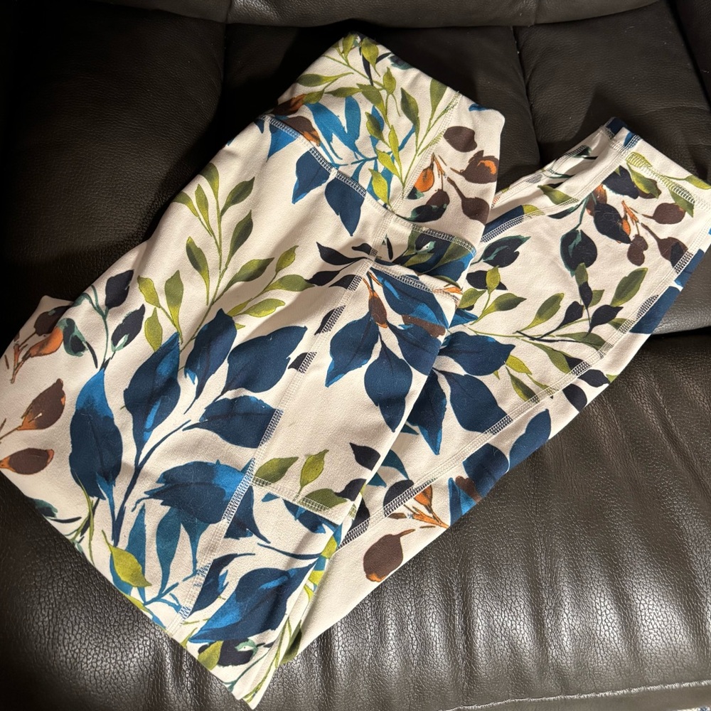 RBX Blue & Green Leaf-Print Leggings